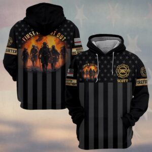 Custom Name, Number & Fire Dept First In – Last Out Shadow Honor Firefighter Jersey #DQH0286 - Hoodie