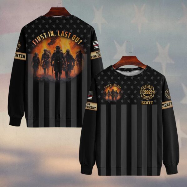 Custom Name, Number & Fire Dept First In – Last Out Shadow Honor Firefighter Jersey #DQH0286 - Sweatshirt