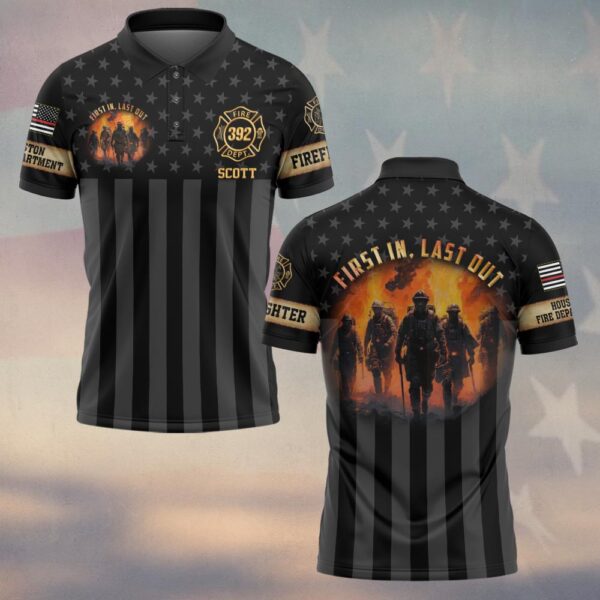 Custom Name, Number & Fire Dept First In – Last Out Shadow Honor Firefighter Jersey #DQH0286 - Polo
