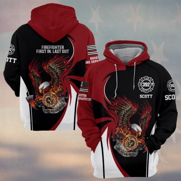 Custom Name, Number & Dept Patriotic Eagle Blaze – Split Red/Black #DQH0287 - Hoodie