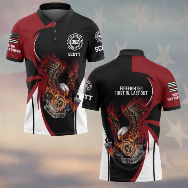Custom Name, Number & Dept Patriotic Eagle Blaze – Split Red/Black #DQH0287 - Polo