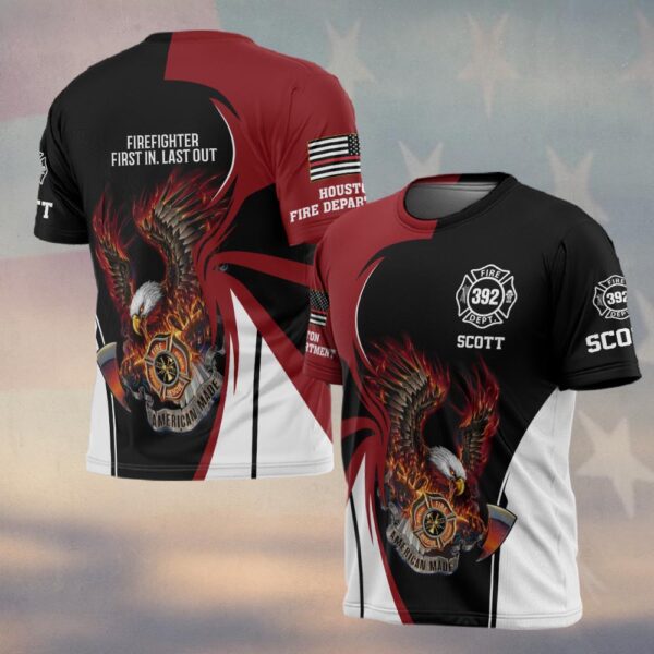 Custom Name, Number & Dept Patriotic Eagle Blaze – Split Red/Black #DQH0287 - T-shirt