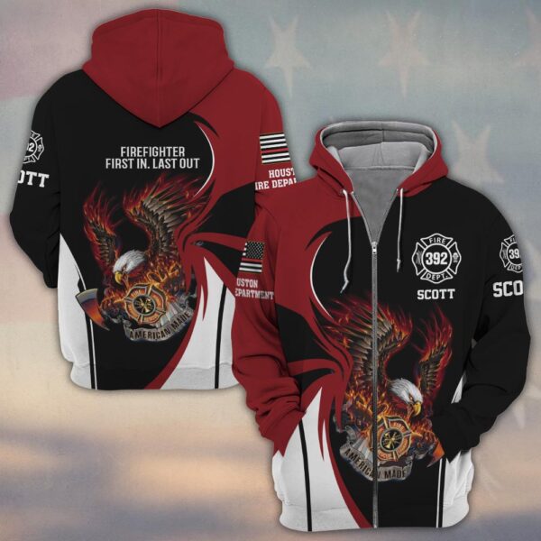 Custom Name, Number & Dept Patriotic Eagle Blaze – Split Red/Black #DQH0287 - Zip Hoodie