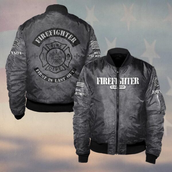 Custom Name & Fire Dept Grunge Maltese Cross #DQH0288 - Bomber Jacket