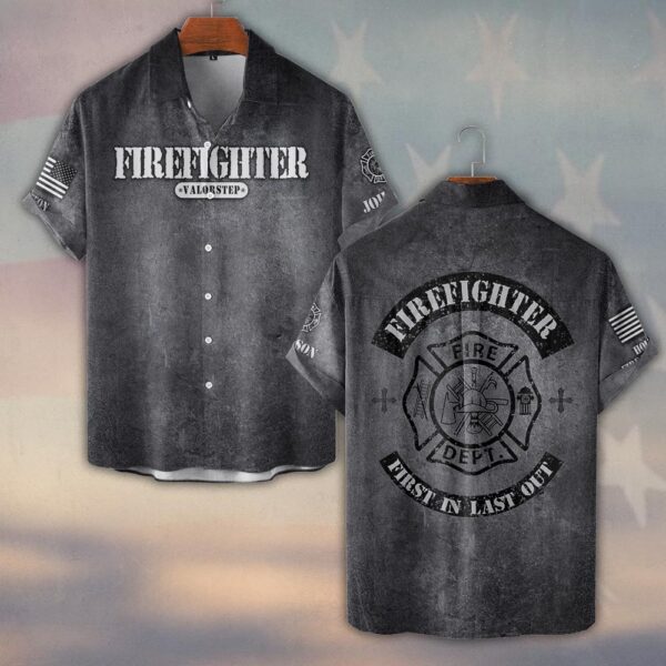 Custom Name & Fire Dept Grunge Maltese Cross #DQH0288 - Short Sleeve Button Shirt