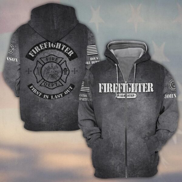 Custom Name & Fire Dept Grunge Maltese Cross #DQH0288 - Zip Hoodie