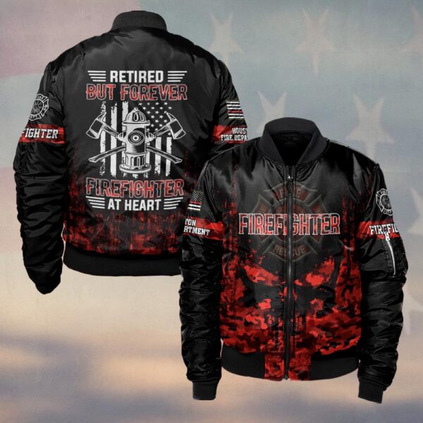 Custom Name & Fire Dept Retired Firefighter – Red Camo Honor Edition #DQH0289 - Bomber Jacket
