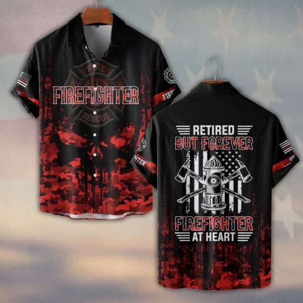 Custom Name & Fire Dept Retired Firefighter – Red Camo Honor Edition #DQH0289 - Short Sleeve Button Shirt