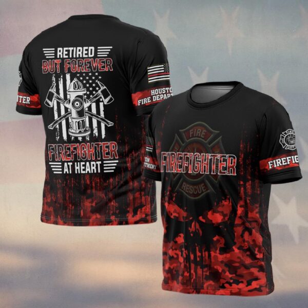 Custom Name & Fire Dept Retired Firefighter – Red Camo Honor Edition #DQH0289 - T-shirt