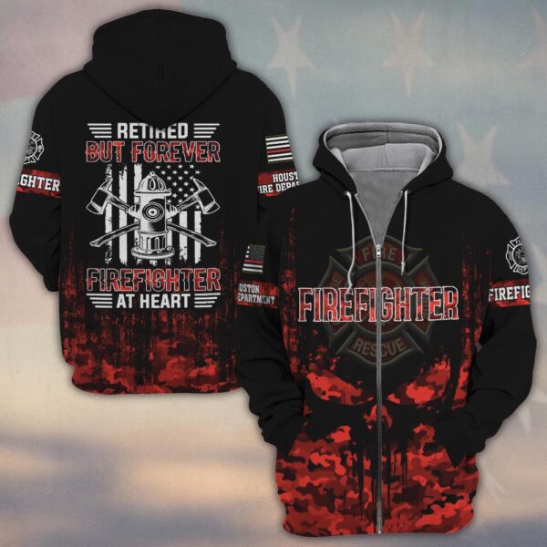 Custom Name & Fire Dept Retired Firefighter – Red Camo Honor Edition #DQH0289 - Zip Hoodie