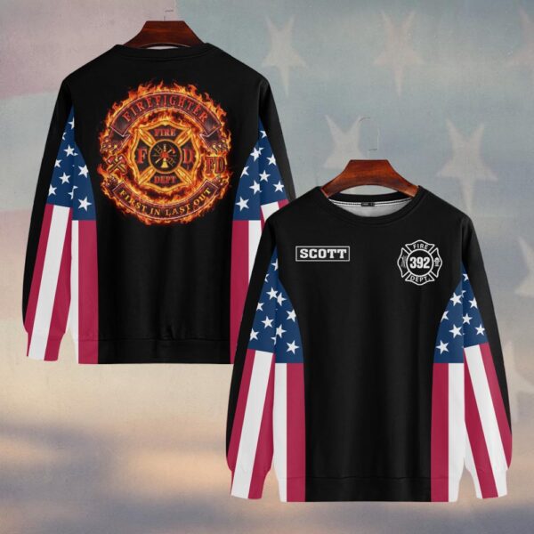 Custom Name & Number Firefighter Blaze Crest – American Flag Edition #DQH0290 - Sweatshirt