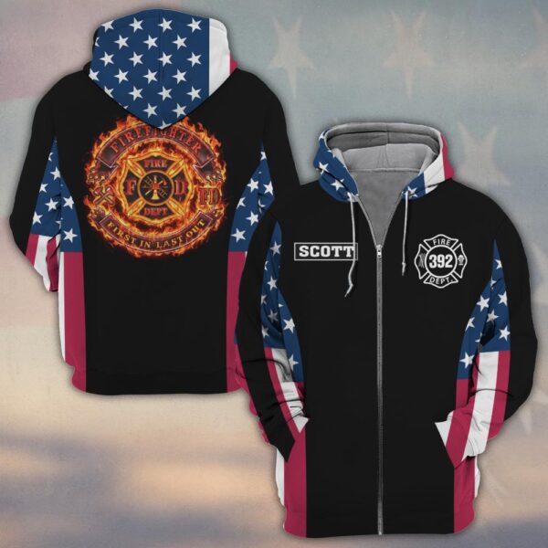 Custom Name & Number Firefighter Blaze Crest – American Flag Edition #DQH0290 - Zip Hoodie