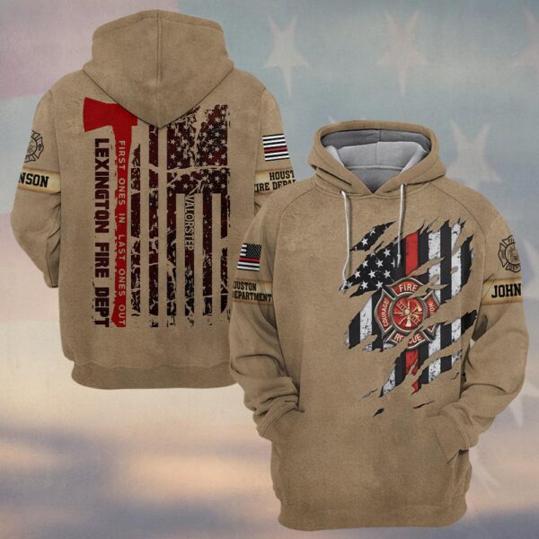 Custom Name & Fire Dept Firefighter Axe Flag – Tactical Tan Edition #DQH0292 - Hoodie