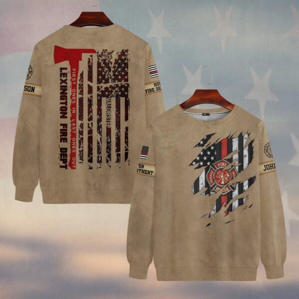 Custom Name & Fire Dept Firefighter Axe Flag – Tactical Tan Edition #DQH0292 - Sweatshirt