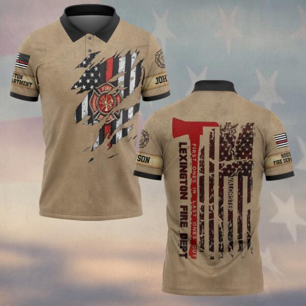 Custom Name & Fire Dept Firefighter Axe Flag – Tactical Tan Edition #DQH0292 - Polo