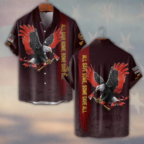 Custom Name & Number & Fire Department All Gave Some Eagle Tribute #DQH0293 - Short Sleeve Button Shirt