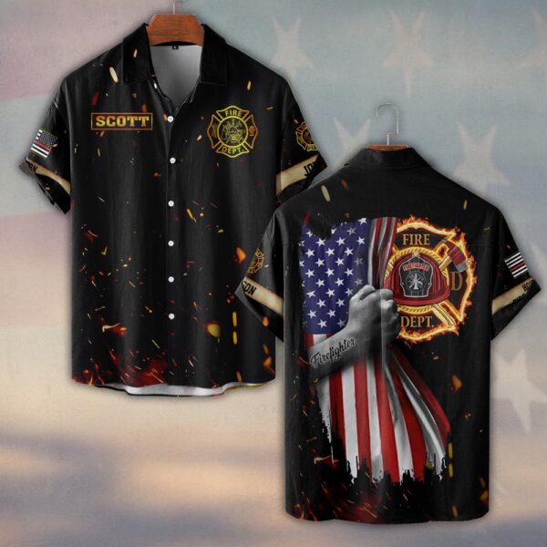 Custom Name & Fire Department Grip Of Courage #DQH0294 - Short Sleeve Button Shirt