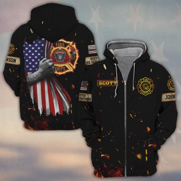 Custom Name & Fire Department Grip Of Courage #DQH0294 - Zip Hoodie