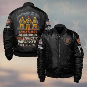 Custom Name & Fire Department Still Alive Funny Firefighter #DQH0295 - Bomber Jacket