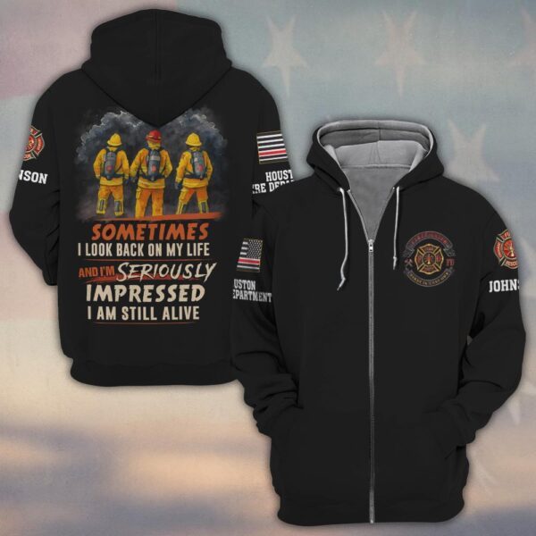 Custom Name & Fire Department Still Alive Funny Firefighter #DQH0295 - Zip Hoodie