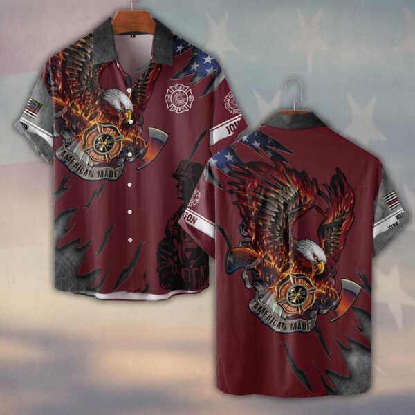 Custom Name & Fire Department Born American, Forged in Fire #DQH0297 - Short Sleeve Button Shirt