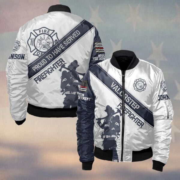 Custom  Name & Fire Department Proud To Have Serve Firefighter #DQH0298 - Bomber Jacket