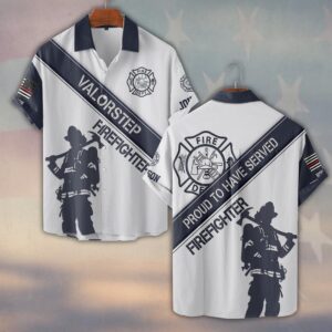 Custom  Name & Fire Department Proud To Have Serve Firefighter #DQH0298 - Short Sleeve Button Shirt