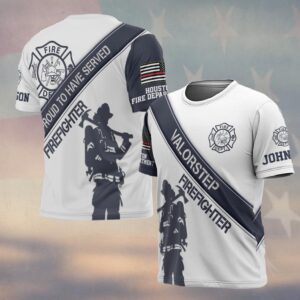 Custom  Name & Fire Department Proud To Have Serve Firefighter #DQH0298 - T-shirt