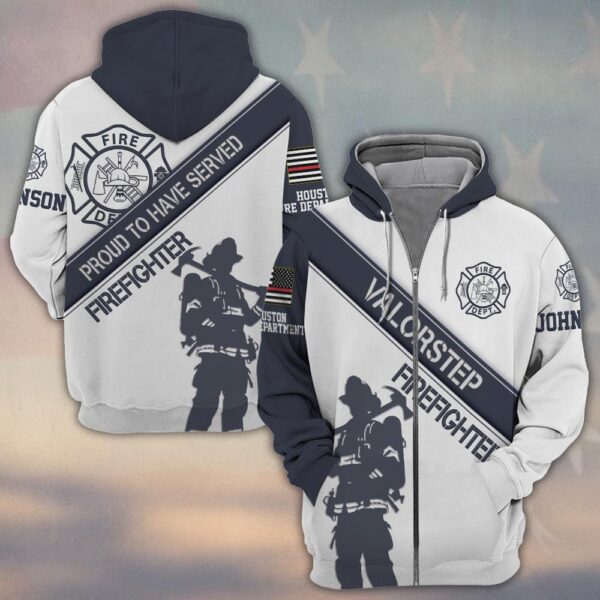 Custom  Name & Fire Department Proud To Have Serve Firefighter #DQH0298 - Zip Hoodie