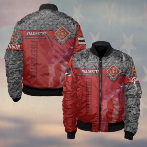 Custom Name Red Line Camo Firefighter #DQH0299 - Bomber Jacket