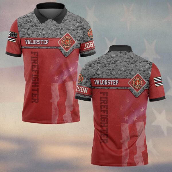 Custom Name Red Line Camo Firefighter #DQH0299 - Polo