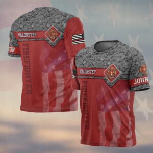 Custom Name Red Line Camo Firefighter #DQH0299 - T-shirt