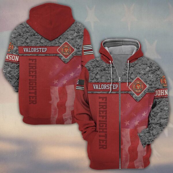 Custom Name Red Line Camo Firefighter #DQH0299 - Zip Hoodie