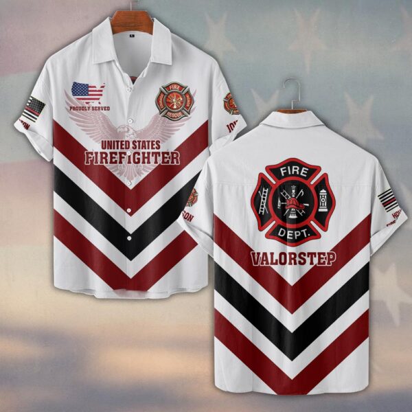 Custom Name & Fire Department Proudly Served Valorstep Firefighter #DQH0351 - Short Sleeve Button Shirt