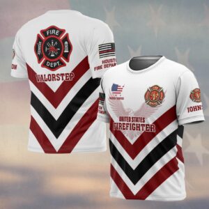 Custom Name & Fire Department Proudly Served Valorstep Firefighter #DQH0351 - T-shirt