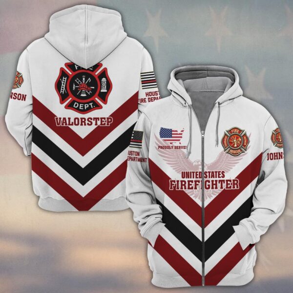 Custom Name & Fire Department Proudly Served Valorstep Firefighter #DQH0351 - Zip Hoodie