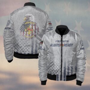 Custom Name & Fire Department American Firefighter Always Ready Eagle Edition #DQH0352 - Bomber Jacket
