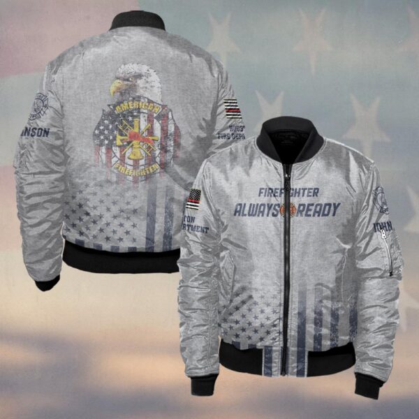 Custom Name & Fire Department American Firefighter Always Ready Eagle Edition #DQH0352 - Bomber Jacket
