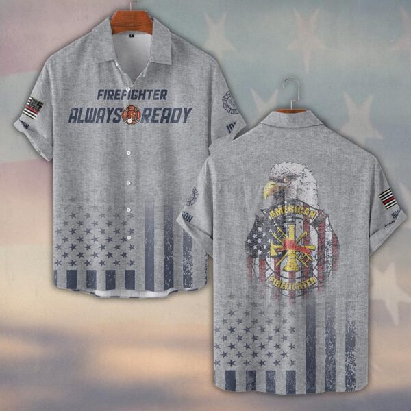 Custom Name & Fire Department American Firefighter Always Ready Eagle Edition #DQH0352 - Short Sleeve Button Shirt