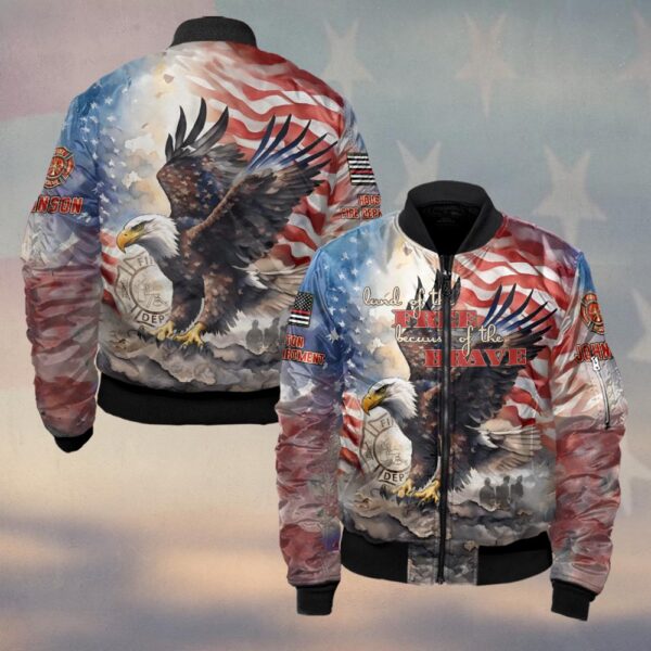 Custom Name & Fire Department Land Of The Brave Firefighter #DQH0354 - Bomber Jacket