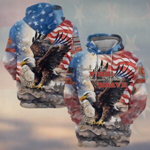 Custom Name & Fire Department Land Of The Brave Firefighter #DQH0354 - Hoodie