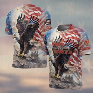 Custom Name & Fire Department Land Of The Brave Firefighter #DQH0354 - T-shirt