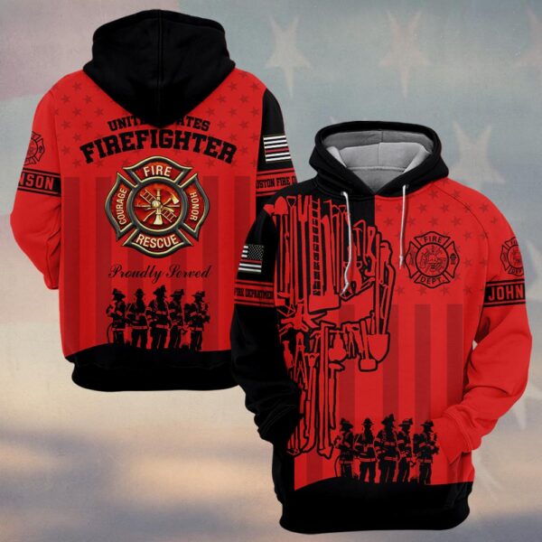 Custom Name & Fire Department Proudly Served Firefighter Red Edition #DQH0355 - Hoodie