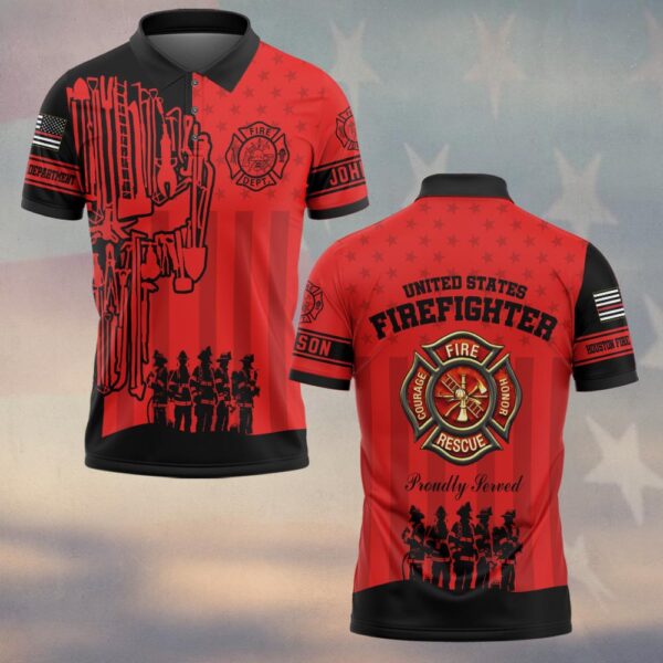 Custom Name & Fire Department Proudly Served Firefighter Red Edition #DQH0355 - Polo