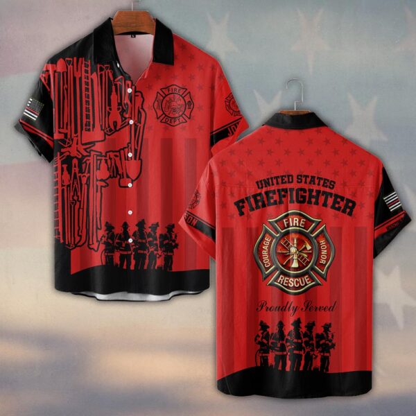 Custom Name & Fire Department Proudly Served Firefighter Red Edition #DQH0355 - Short Sleeve Button Shirt
