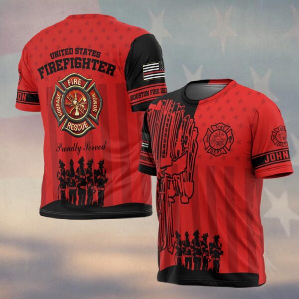 Custom Name & Fire Department Proudly Served Firefighter Red Edition #DQH0355 - T-shirt