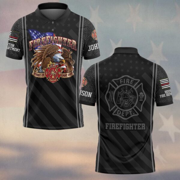 Custom Name & Fire Department First In Last Out Eagle Firefighter #DQH0356 - Polo