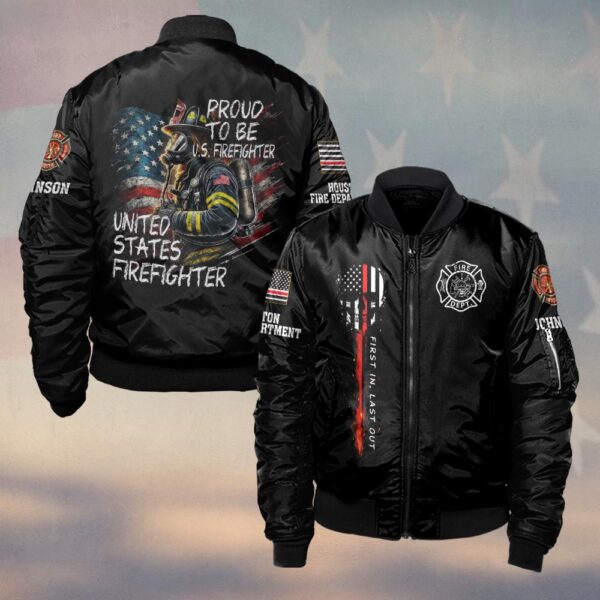 Custom Name & Fire Department Proud to Be U.S. Firefighter #DQH0357 - Bomber Jacket