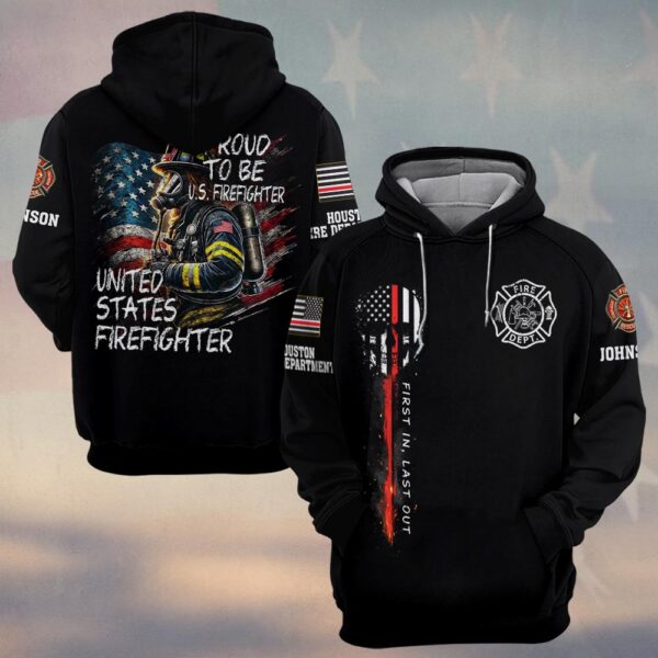 Custom Name & Fire Department Proud to Be U.S. Firefighter #DQH0357 - Hoodie