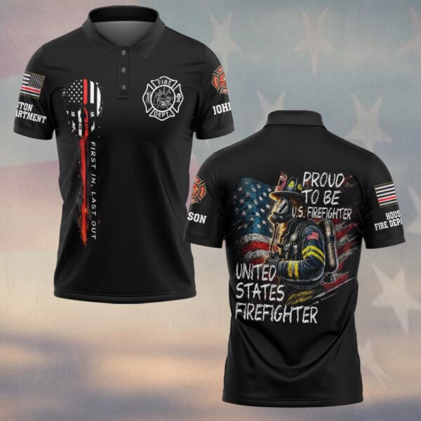 Custom Name & Fire Department Proud to Be U.S. Firefighter #DQH0357 - Polo